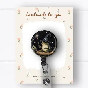 Frog Wizard Badge Reel, Retractable Badge Reel w/ Alligator Swivel Clip