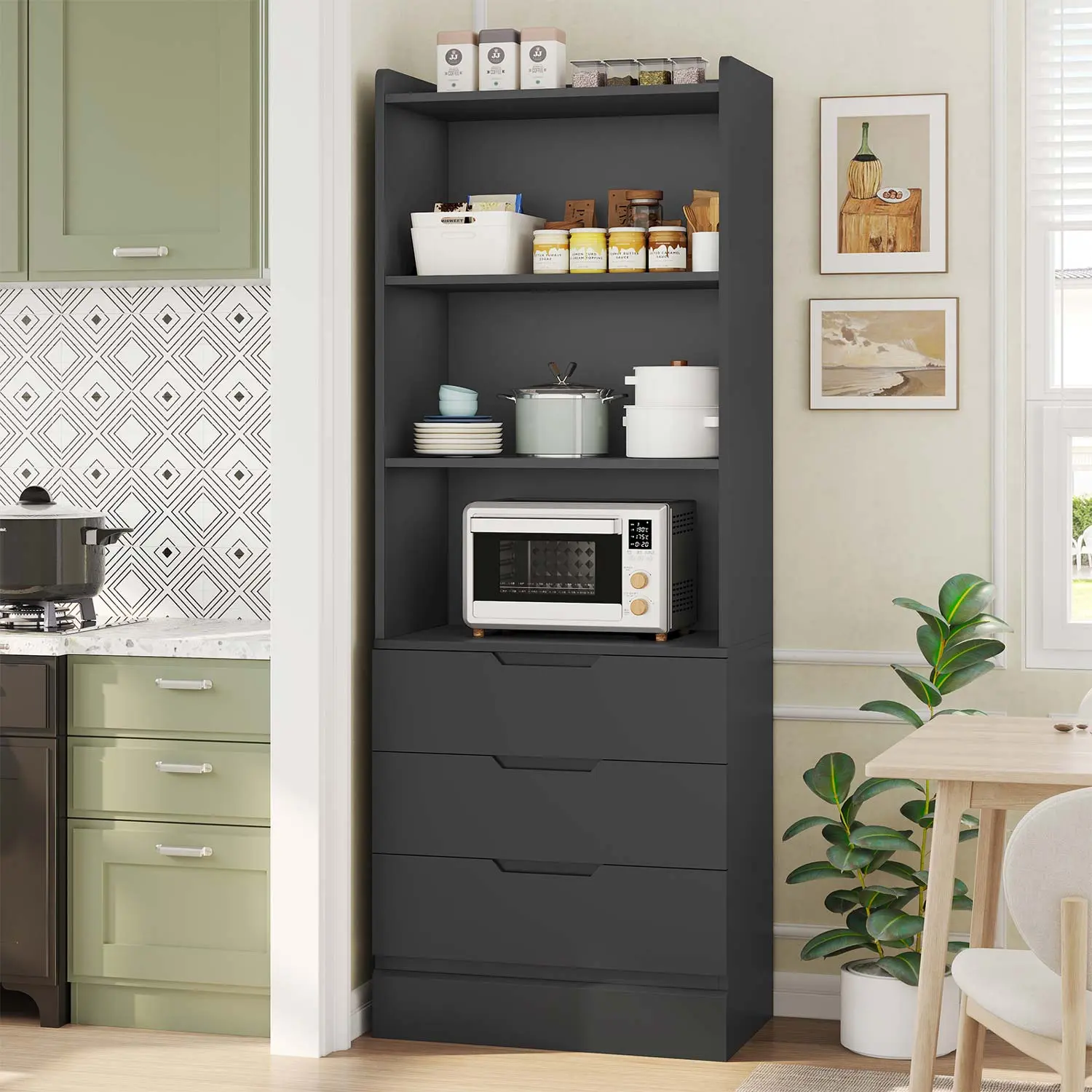 Sikaic 73 Inch Tall Bookcase with 3 Drawers, Versatile Storage Shelf for Kitchen Bedroom Living Room and Pantry Organization Furniture