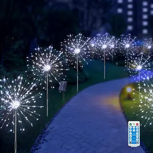 New 6 Pack Solar Firework Lights Outdoor Waterproof 120 LED USB C Charging Garden Lights 8 Lighting Modes Remote Control 4 Brightness DIY Starburst Firework Lamp for Path Party Yard