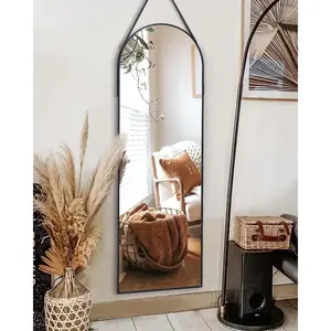 ITS RG Arched Full Length Wall Mirror - Mounted with Strap for, Living Room, Entryway (16"x48" Black)