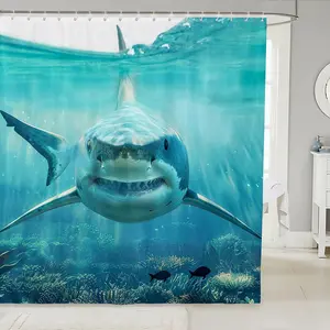 Shark Shower Curtain,Stalls Bathtubs 3D Shark Fish Bathroom Shower Curtain,Ocean Marine Theme Bath Curtain,Wild Animal Bathroom Curtain Washable
