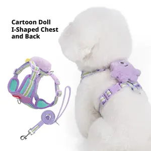 Cartoon Doll I-Shape Plush Puppy Harness Lightweight Dog Leash for Summer Walks Cute Plush Toy Dog Leash