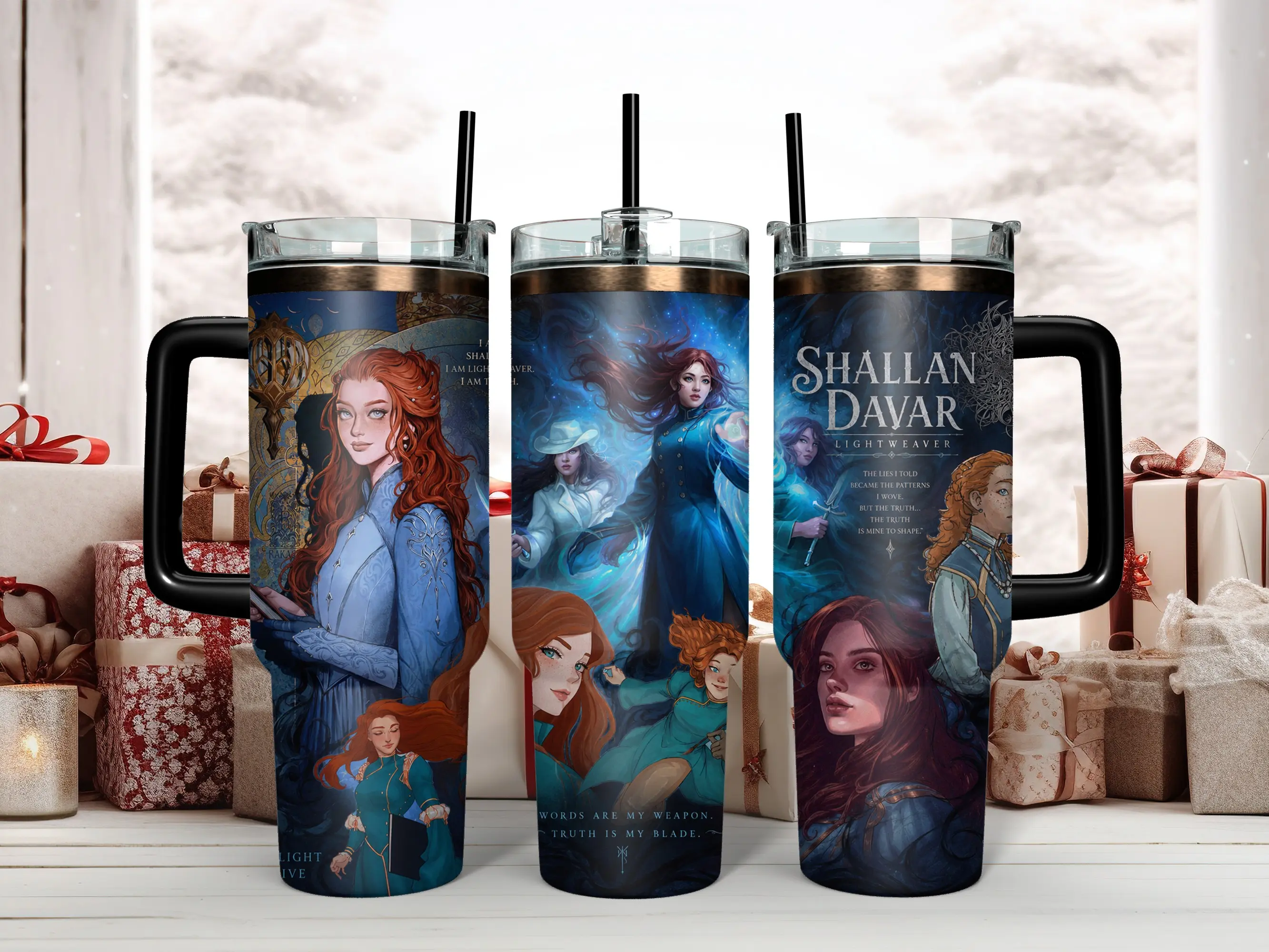 40oz BPA-Free Classic Insulated Triple-Wall Stainless Steel Tumbler (1000-2000ml) - Stormlight Archive Shallan Davar Lightweaver Handle, Heat/Cold Resistant, Leak-Free, Straw & Lid Included, Portable, Ideal Bookish Gifts for Brandon Sanderson Cosmere Fans