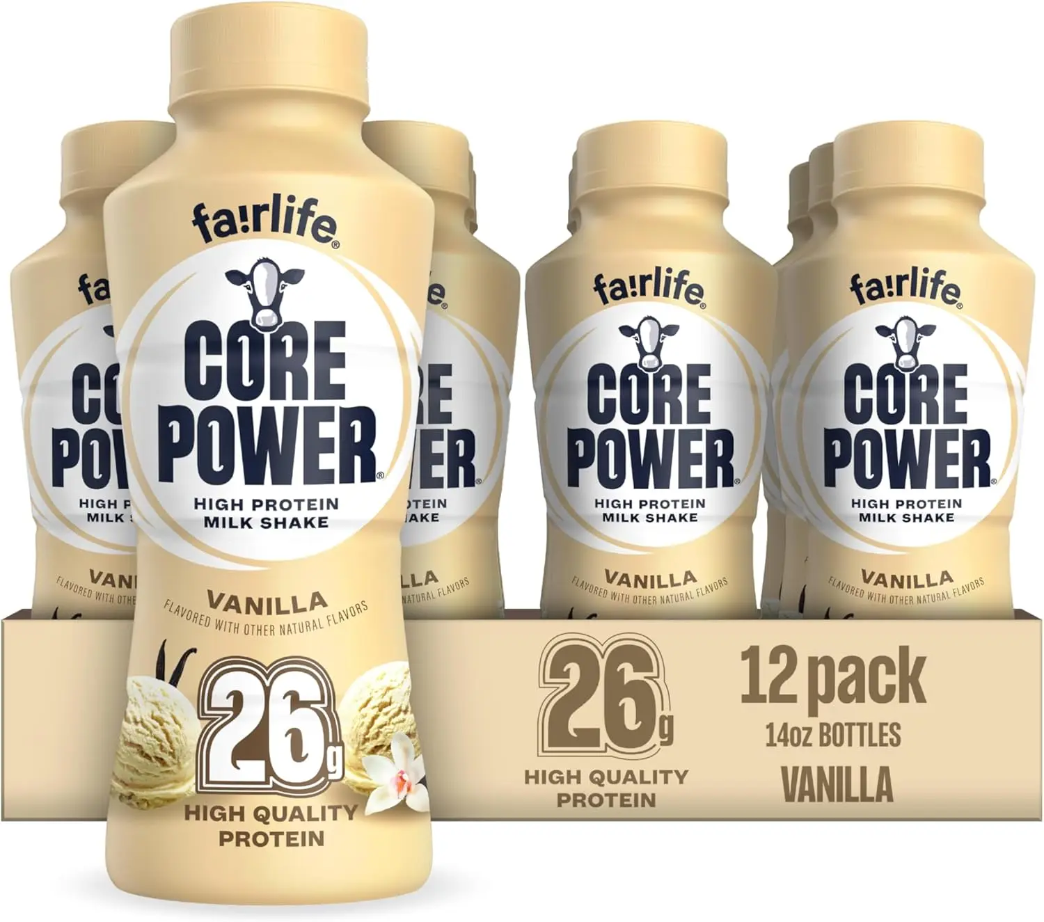 Core Power Energy Protein Shake, Vanilla Flavor, 26g Protein, 14oz Bottle, 12-Pack