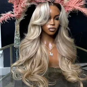Ombre Brown Roots Ash Blonde Wig Human Hair 180% Density 13x6 Body Wave Lace Front Wigs Human Hair Ombre Blonde Wig Pre Plucked HD Lace Frontal Wig With Dark Roots Colored Glueless Wigs For Women
