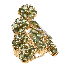 Premium  Pine Apatite and Moissanite 6.80 ctw Jasmine Floral Ring in 18K Vermeil Yellow Gold Over Sterling Silver Size 7 Christmas Gifts