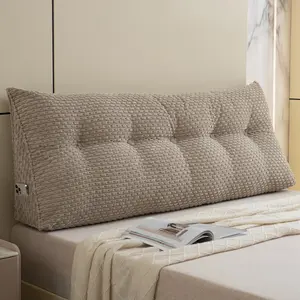 Velvet Headboard Wedge Pillow Sofa Bed Back Support Cushion Reading Bolster Pad with Small Side Pockets