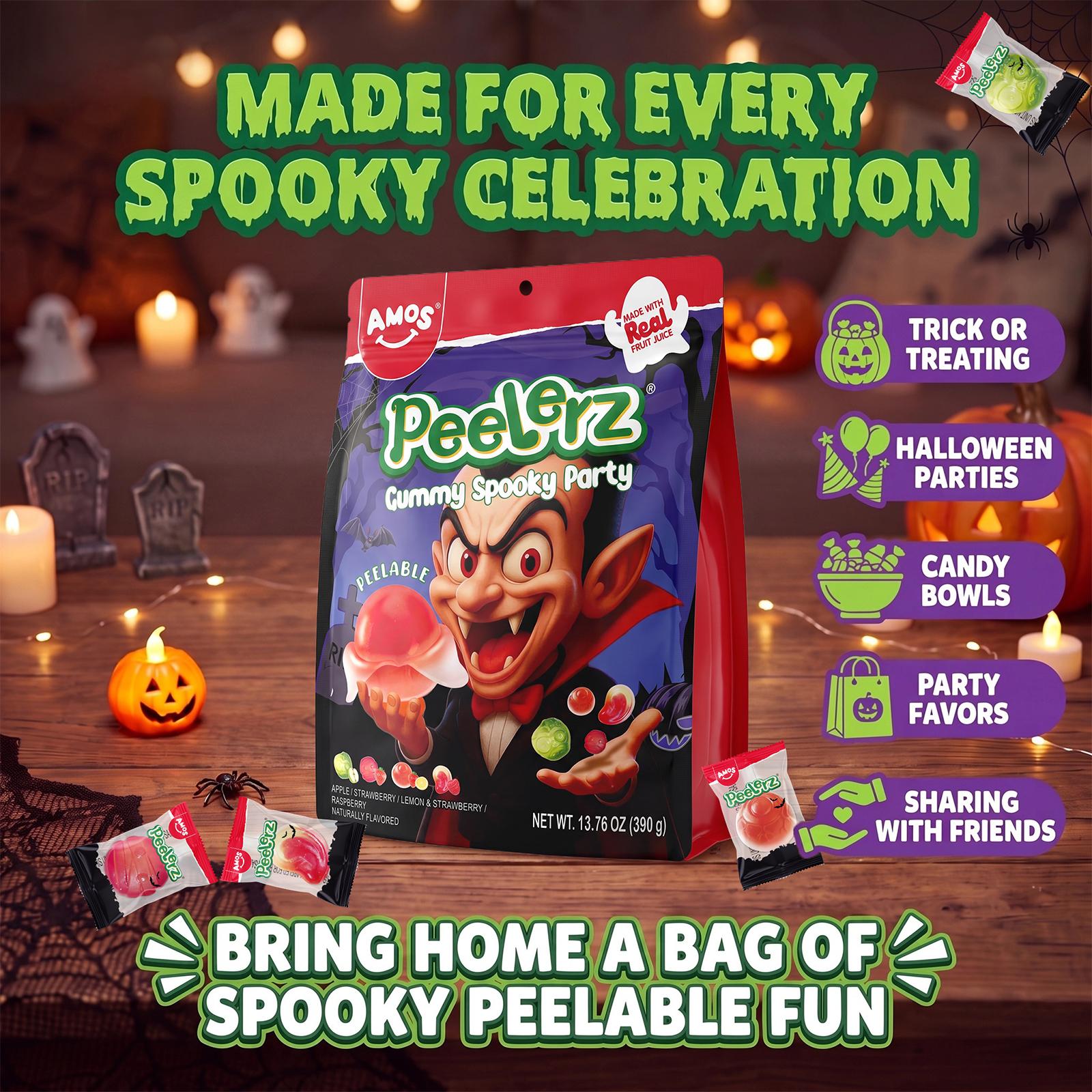 AMOS Peelerz Halloween Gummy Candy Gift Set, 31-Day Advent Calendar & Spooky Party Bag, Peelable Candy, 4 Fruity Flavors, 19.76 oz (560g) AMOS Peelerz Halloween Gummy Candy Gift Set, 31-Day Advent Calendar & Spooky Party Bag, Peelable Candy, 4 Fruity Flavors, 19.76 oz (560g)