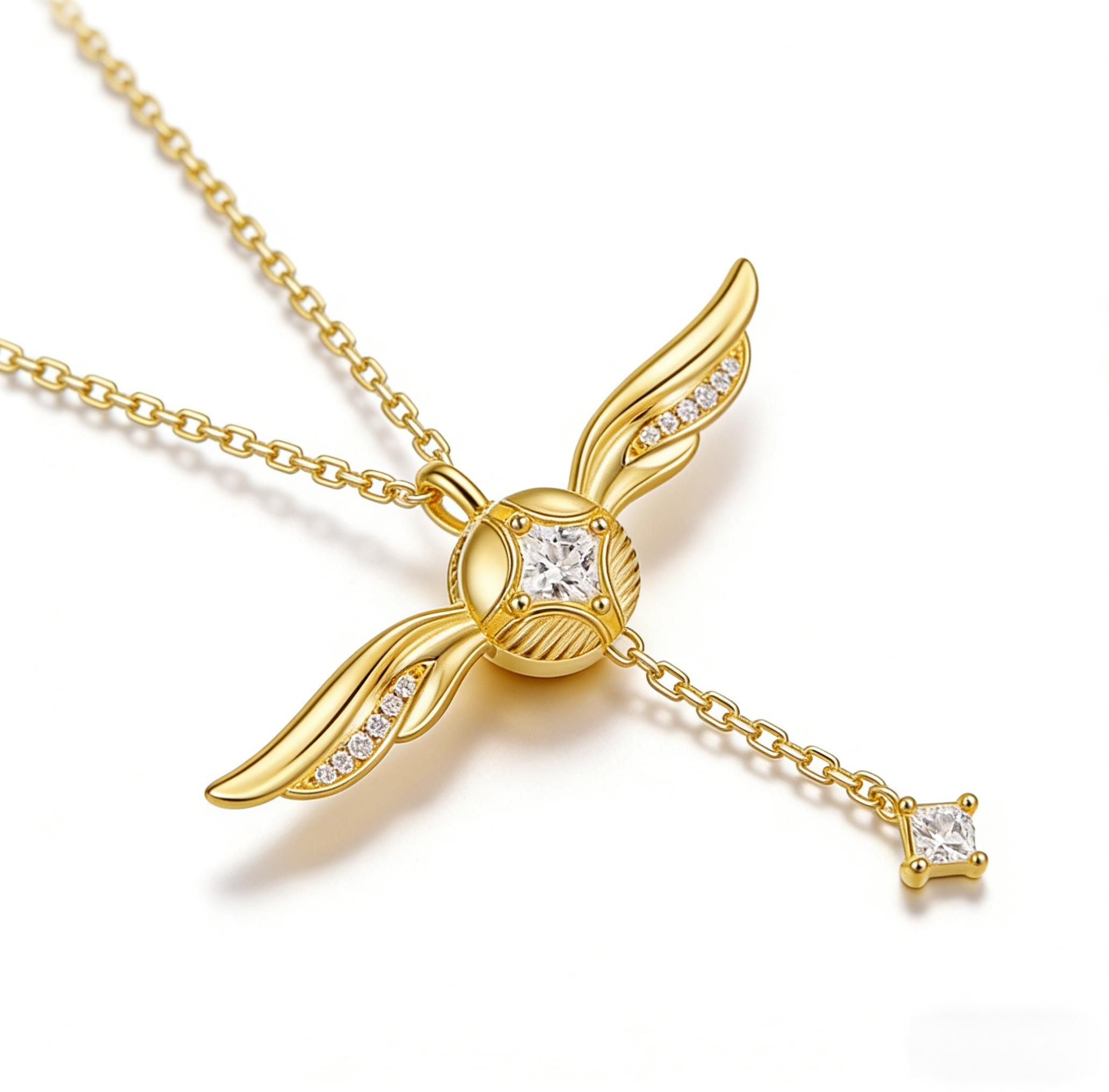 925 Sterling Silver Gold-Plated 18 Inches Adjustable  Y-Necklace Adorned with CZ gemstones inlaid on the wings and pendant, this necklace features hypoallergenic & nickel-free properties, Perfect for women’s daily casual wear.