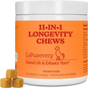 11-in-1 Daily Multivitamin for Dogs, Chicken Flavor with Flaxseed - Supports Immune System, Hip and Joint, Skin and Coat, Heart Health, Energy and Vitality - Daily Nutritional Supplement for All Breeds - 60 Soft Chews