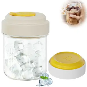 495ml Portable Iced Coffee Cup with Ice Tray – Quick-Release Lid, Reusable Cold Drink Cup for Coffee & Juice, Ideal for Office & Home (Yellow)