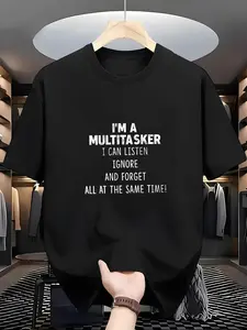 Black Casual T-Shirt - "I'M A MULTITASKER I CAN LISTEN IGNORE AND FORGET ALL AT THE SAME TIME!" Print |   Unique Design, Comfortable Fit, Perfect for Everyday Wear, Versatile Style, Great for Showing Off Your Fun, Crew Neck, Regular Sleeve