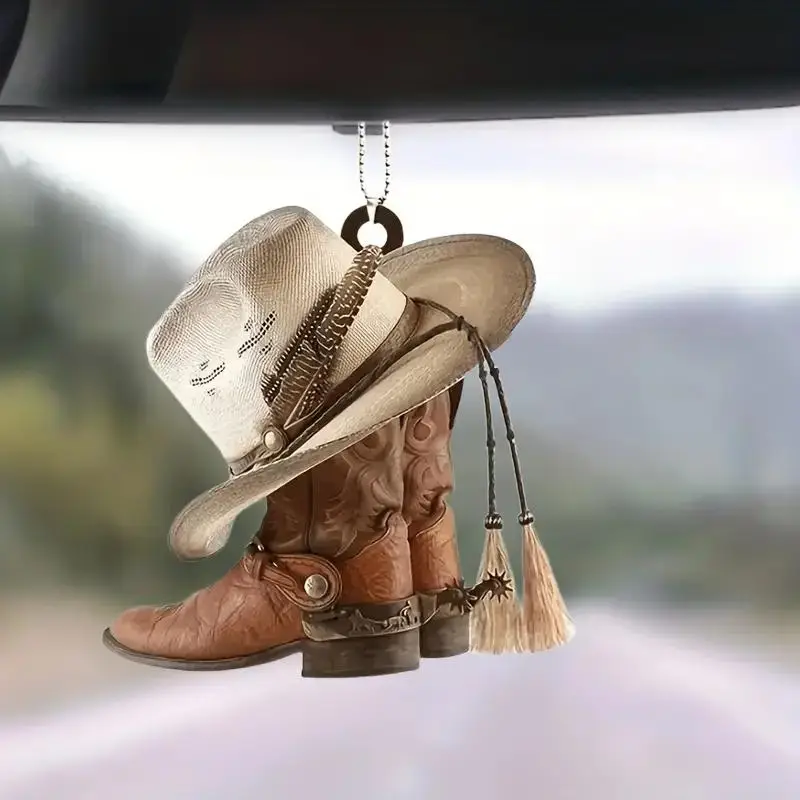 Hat Boot Design Car Pendant, Car Interior Rear View Mirror Hanging Decoration, Car Accessories