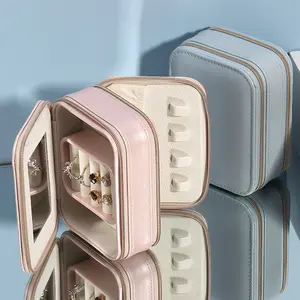 Double Layer Cute Style Portable Jewelry Box Travel Mini Mirror Jewelry Bag Earrings Earrings Ring Storage Box