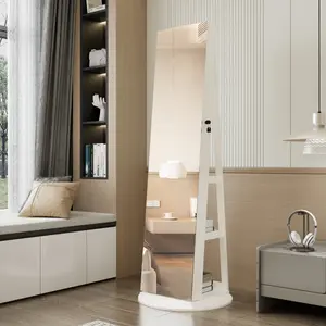 360° Swivel Jewelry Cabinet with Full Length Mirror, 360° Rotating Standing Jewelry Armoire Organizer, Lockable Storage Cabinet, Interior Lighted Mirror