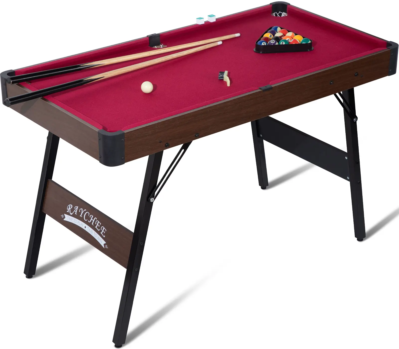 48-Inch Pool Table with Wood Finish, Modern Billiards Table with 2 Cue ...