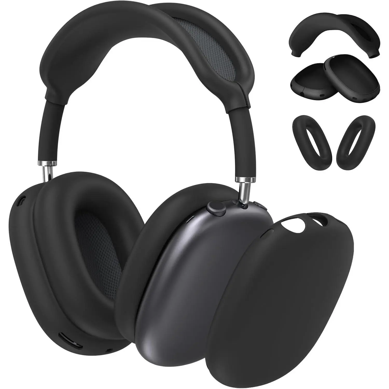3-in-1 Silicone Protection Cover for AirPods Max Models (2026 Over Ear Bluetooth Headphones, 2020/2024 Versions), Anti-Scratch Earpads, Ear Cup & Headband Shield Accessory with Manufacturer Warranty (Black)