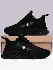 Men's Ultra-light Italian Flag Sneakers, Italy Flag Design Lace-up Trainers with Twist Sole, Stylish and Comfortable for Running Walking Festivals Travel and Daily Wear