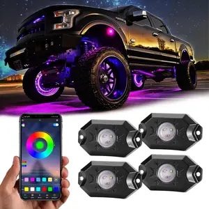 RGB LED Rock Lights, 4 Pods Underglow Multicolor Neon Light Pod Wireless Waterproof Wheel Well Lights with APP Control & Music Mode Rock Neon Light Kits for Pickup Off Road RZR SUV ATV UTV