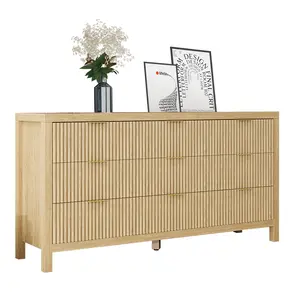 Dresser for Bedroom, 59" Wide Mid Century Modern 9 Drawer Dresser, Fluted Chest of Drawers with Storage Space, Large Drawer Dresser for Bedroom, Living Room