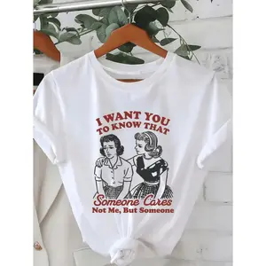 Comfortable Short Sleeve Crew Neck T Shirt with Graphic I Want You to Know That I Care for Women