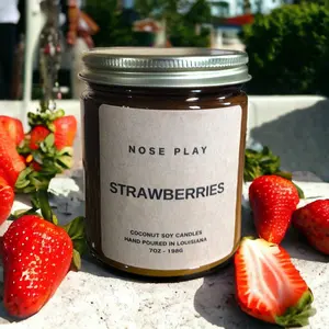 Strawberries Scented Candle | Fruity Scent Candle | 9oz Container Candle | Coconut Soy Based Candle