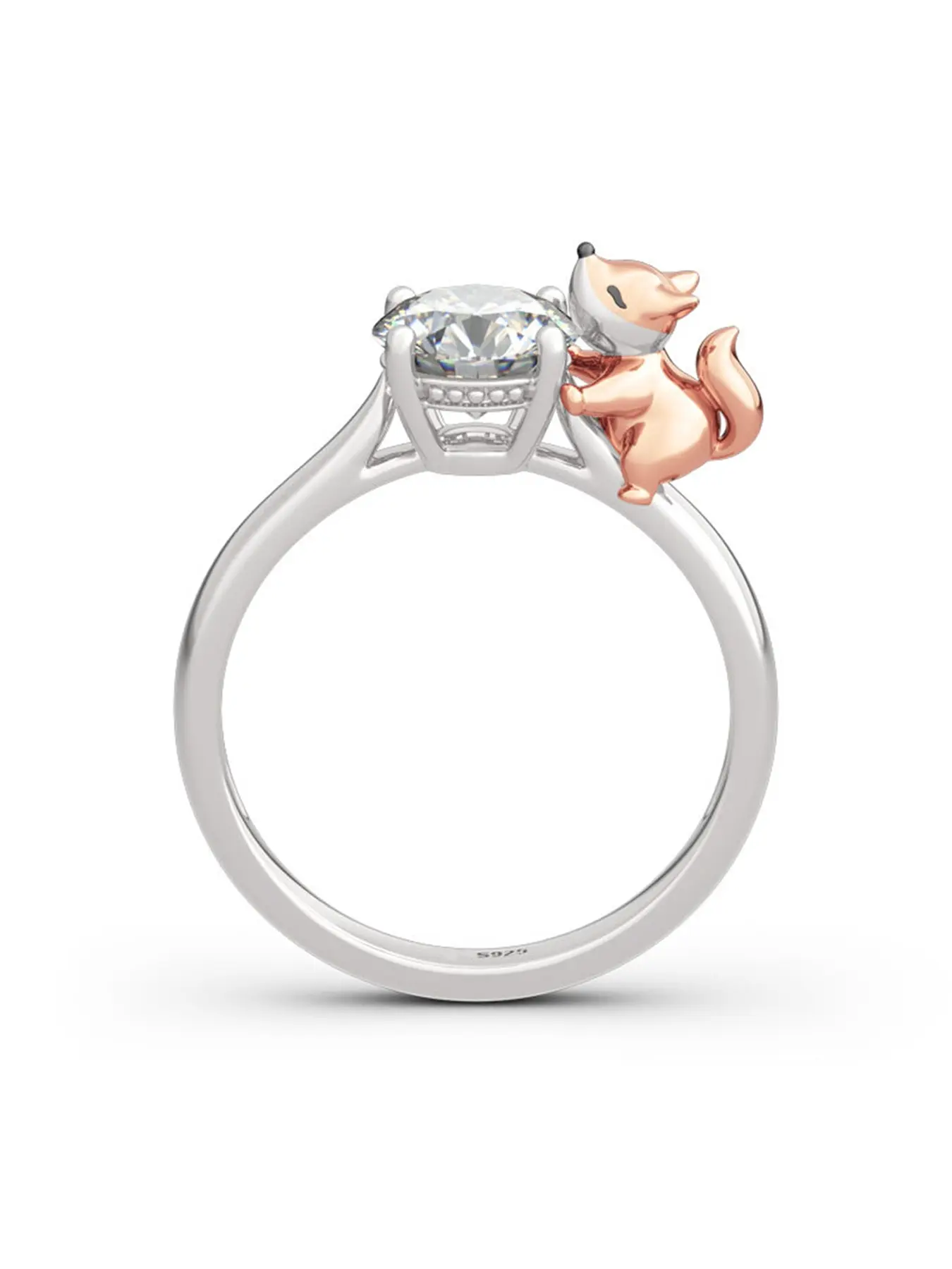 1 piece of s925 pure silver niche personality ring Jewelry Ring Unique Rings Fashion Rings "Hold Me Tight · Cute Fox" ring finely inlaid with 1 carat round legislative zirconia ring