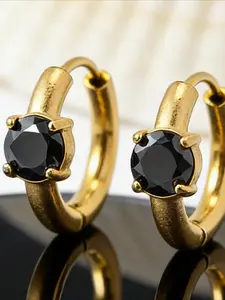 1 Pair 0.5Carat Fashionable and Sparkling Round Cut Black Synthetic Moissanite Golden Circular Ear Stud Earrings, A Chic and Personalized Jewelry, Cherished for Dinner Party Wear, But Also Can Be Worn Daily
