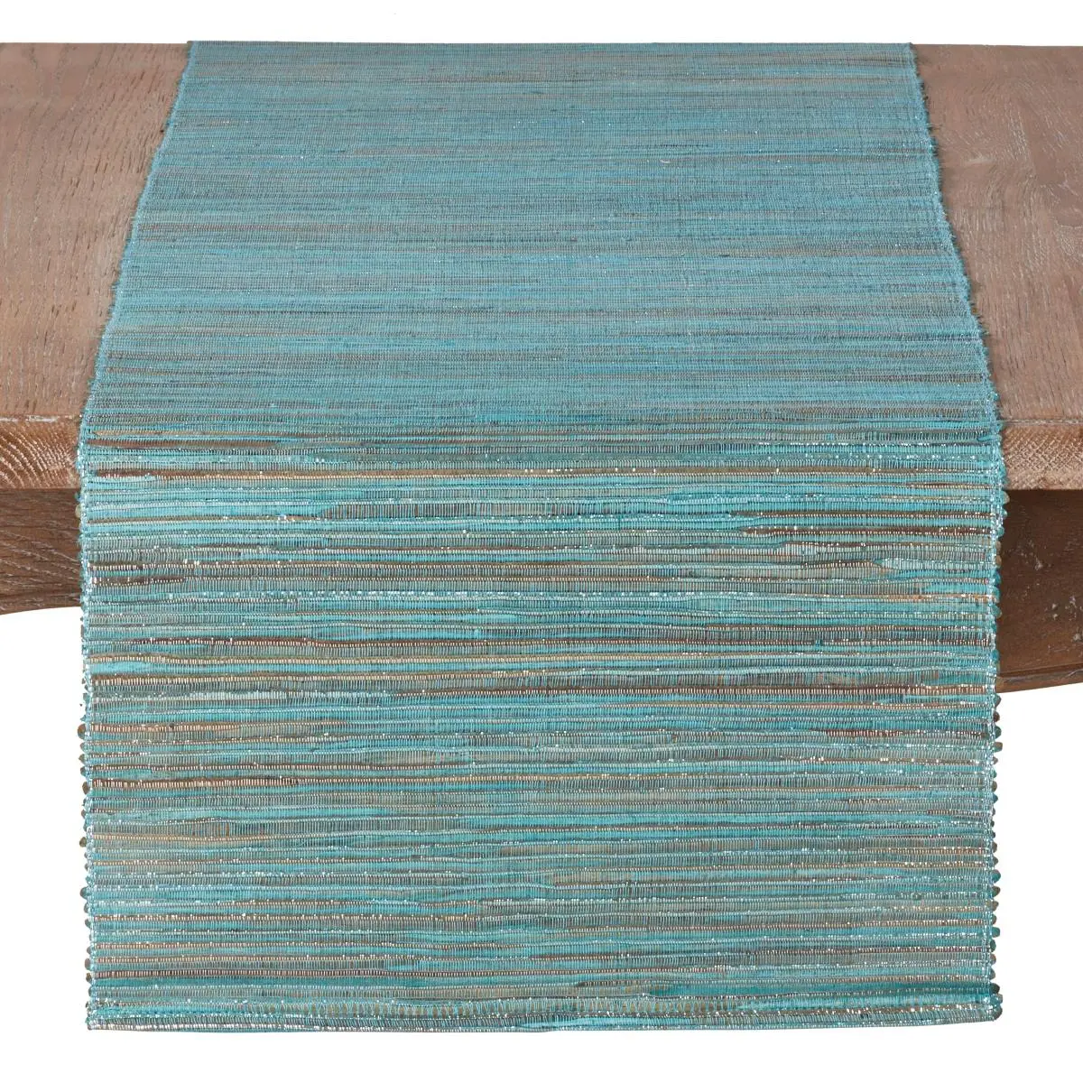 Saro Lifestyle 217.TQ1454B Nubby Texture Natural Fibers Water Hyacinth Table Runner, 54x0.25x14in Shimmering Woven, Turquoise for Home Kitchen