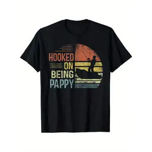 Hooked On Being Pappy Fishing Gifts Pappy Father'S Day T-Shirt, 100% Cotton Father Dad T-Shirts For Men Women, 180G, Round Neck, Black, Size S-XXXL