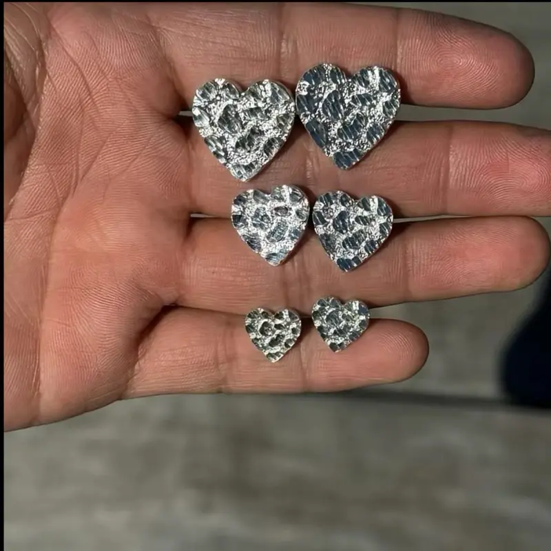 Silver Nugget Heart Earrings - Unisex
