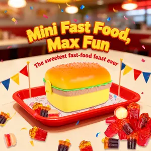 AMOS Mini Fast Food Gummy Set | Burger, Fries & Cola Shaped Candy | Sweet Fast-Food Fun Toy Gift Box | Cute Snack for Kids & Parties Bonbon
