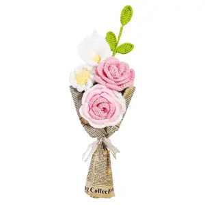 Flowers Bouquet Hand Knitted Artificial Crochet, Daisy Lily peony of The Valley Eternal Warm Artificial Flowers Bouquet Birthday Gift Ideas for Girlfriends Spring Decor Gift for Mother Father Teacher