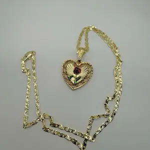 Heart With A Rose Necklace Gold Plated Available Size 18” 22” 24” Chain