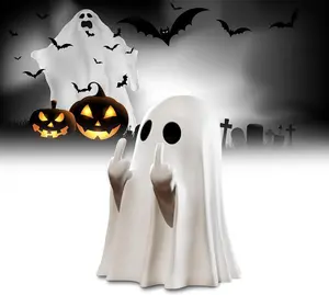 Halloween Ghost Figurine-Spooky Resin Middle Finger Ghost Statue, Cute Ghost Decor for Halloween Decorations, Porch and Indoor Spooky Home Decor (Flipping Finger Ghost）