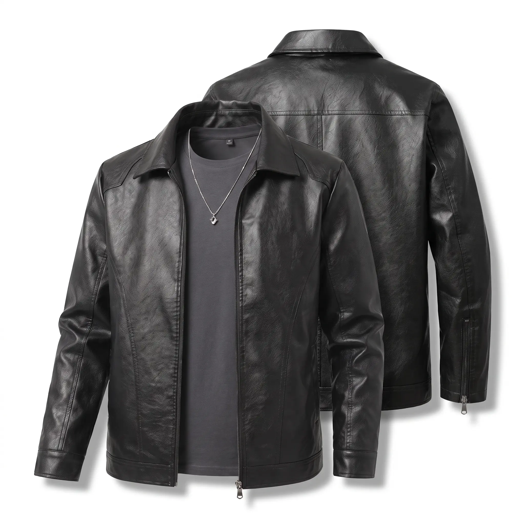Men's Premium PU Faux Leather Bomber Jacket Classic Black Motorcycle Biker Coat Trendy Vintage Streetwear Casual Zip Up Outerwear Windproof Fall Winter Warm Apparel Cruelty-Free Fashion Essential Daily Wear For Men And Teen Boys Great Holiday Gift Idea