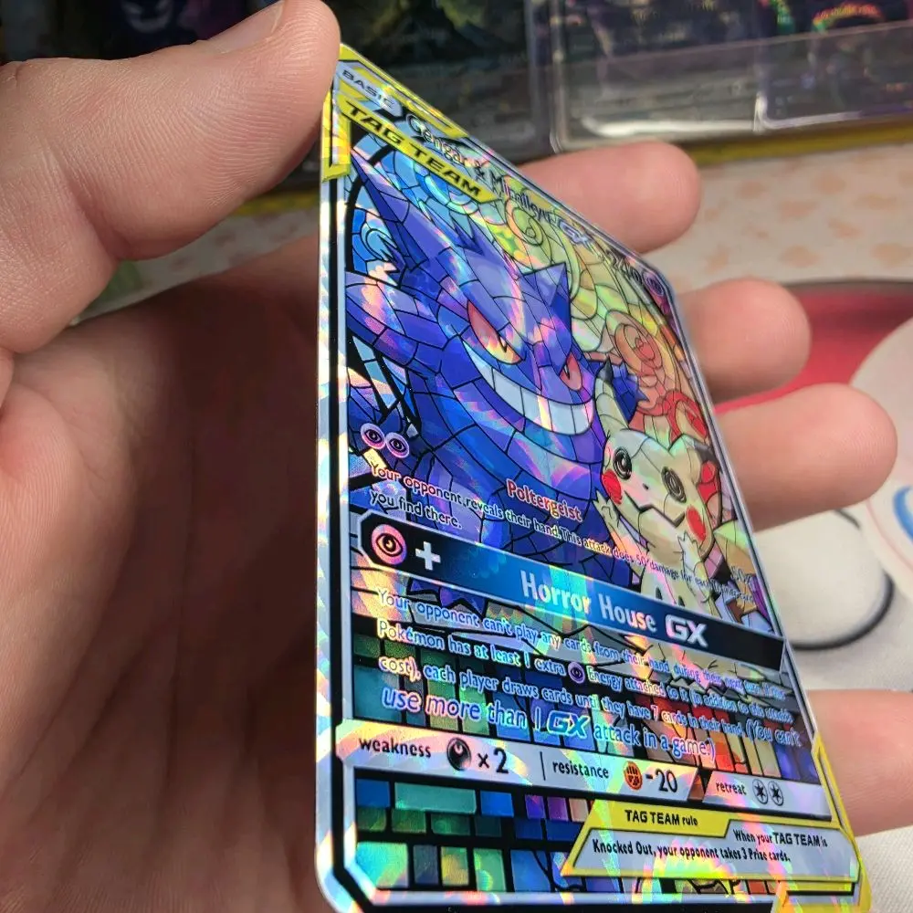 Gengar & Mimikyu GX Tag Team Custom Card | Shattered Glass / Star Textured  / Hypno Swirl - TikTok Shop