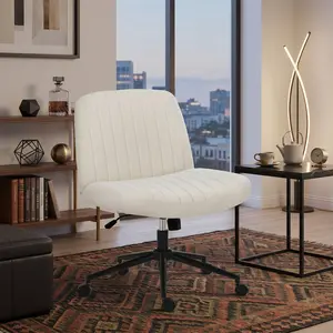 Criss Cross Office Chair with Wheels, Wide Armless Desk Chair with Dual-Purpose Base, Swivel Adjustable Teddy Fabric Task Chair, Vanity Computer Chair for Home Office