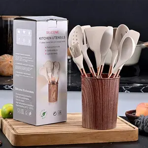 Silicone Kitchen Utensils Set, 1 Set Non-stick Cooking Utensils Set with Wooden Handle, Kitchen Cooking Utensils Set for Non-stick Pan, Silicone Spatula Set