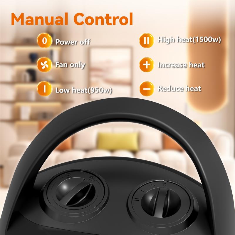 R.W.FLAME Small Space Heater for Indoor Use, Electric Ceramic Space Heater, Portable Heaters Fan for Office and Bedroom with Adjustable Thermostat ETL Listed,1500W