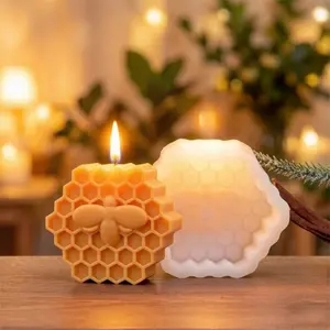 3D Honeycomb Bee Silicone Candle Mold, Cute Bee & Honeycomb Shape Mold for Soap Making, Flexible Non-Stick Soap Resin Casting Mold for DIY Aromatherapy Candles Home Decor Gift