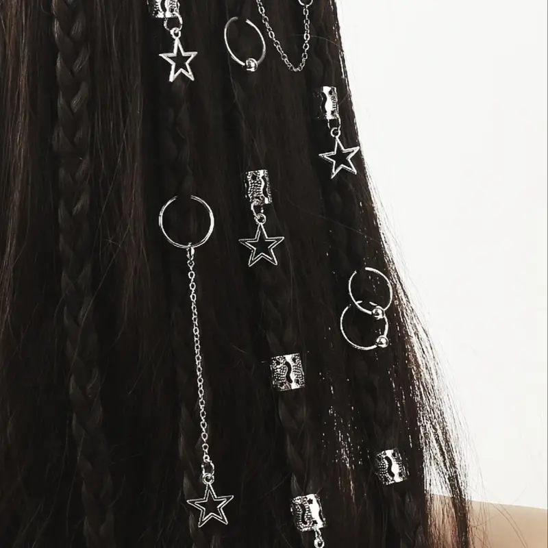 Star Design Dreadlock Dreadlock Hair Clips Hair Cuffs Hair Rings, 32pcs/set Hairclips Fashionable Hair Accessories for Women & Girls, Hair Accessories for Braids, for Braid Hair Daily Hairstyle Decoration, Hair Clips For Styling, Hair Style Accessory