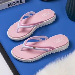 Summer women's fashionable slippers, flip flops, open toed, pink, casual seaside villa outfit, suitable for home and outdoor wear