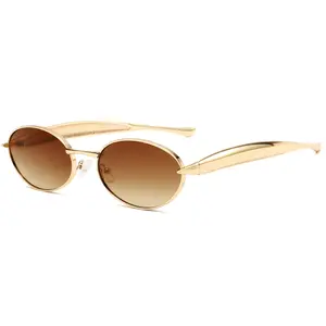 SUNGAIT Oval Metal Fashion Sunglasses for Women Advanced Retro Gold Frame Trendy UV400 Protection Shades for Daily Wear Photography Travel Beach SGT332
