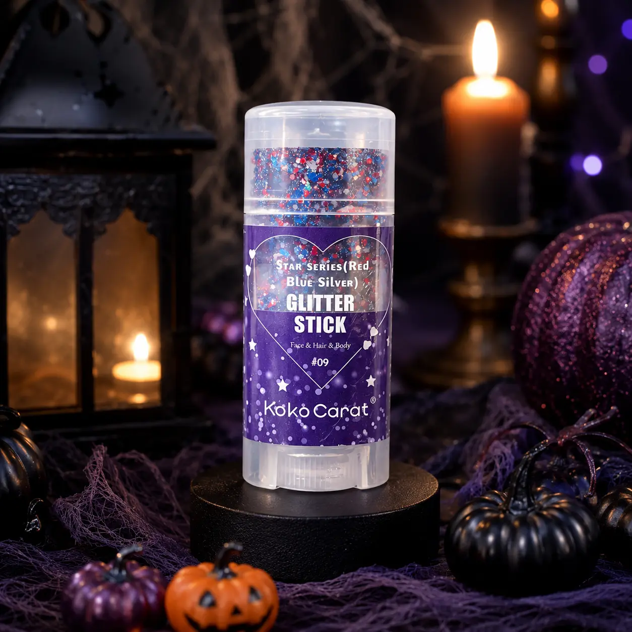 Halloween Camo Face Glitter Stick – Red, Blue & Silver Festival Body Glitter for Face, Hair & Body, Easy-Apply Camouflage Makeup for Halloween Costumes, Parties & Cosplay