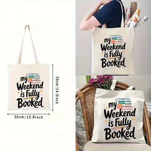 My Weekend is Fully Booked Canvas Tote Bag for Book Lovers - Reusable Shopping Bag with Fun Slogan and Book Design - Perfect Gift for Reading Enthusiasts