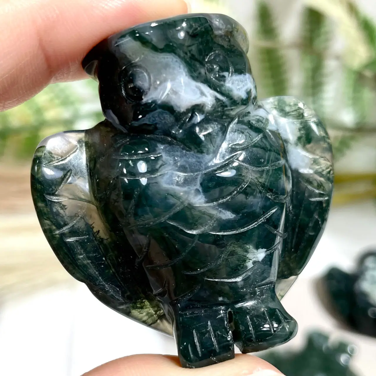 IG Crystal 5 Counts Moss Aagte Owl Crystal Healing Stone Home Decoration