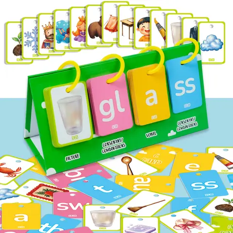 81-Pcs CVC Word Flip Charts Desk-Ready Learning Flash Card Set with Box - Toddler Learning Activities, Preschool Learning Phonics Tool, Double-Sided Spelling Game, Educational Toy for Classrooms/Homeschool