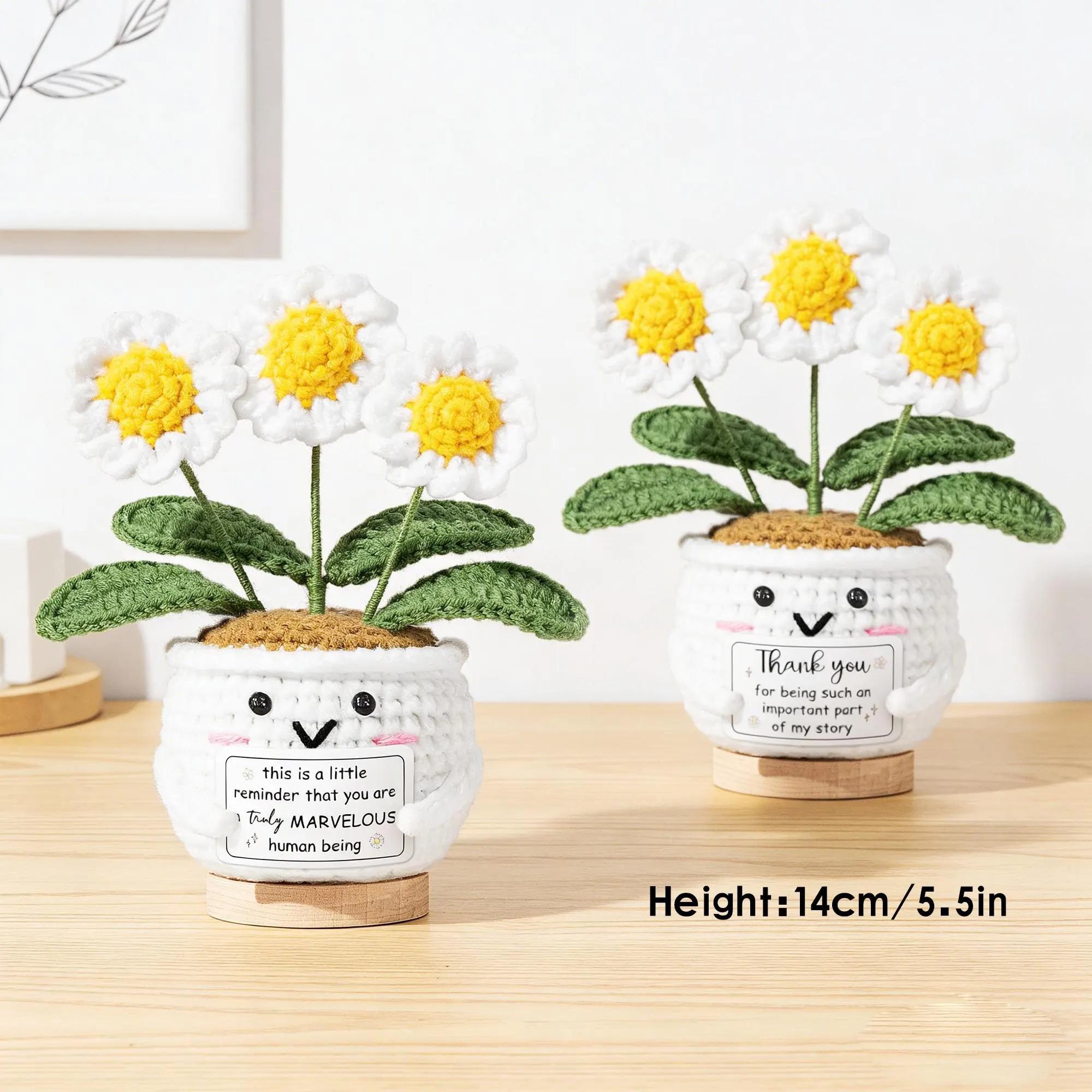 Handmade Crochet Daisy Potted Plant,Emotional Support Positive Flower,Cute Desk Decor,Gift for Mother's Day,Teachers & Graduates,Thank you