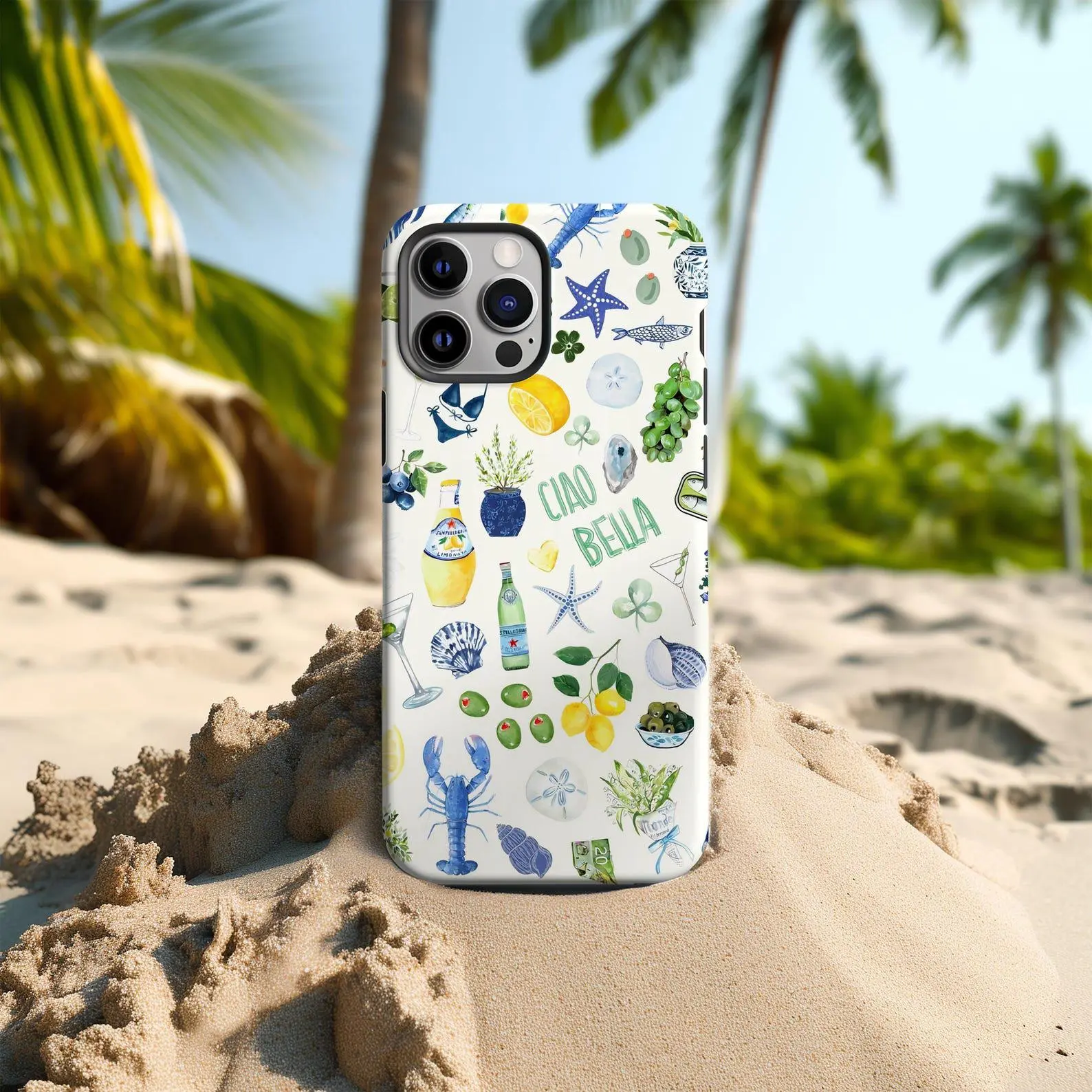 Italian Summer Collage Phone Case: Limoncello Coastal Design, iPhone 17 16 15 14 13 12 11 Pro Max, Samsung Galaxy S26 S25 S24 S23 S22 Ultra